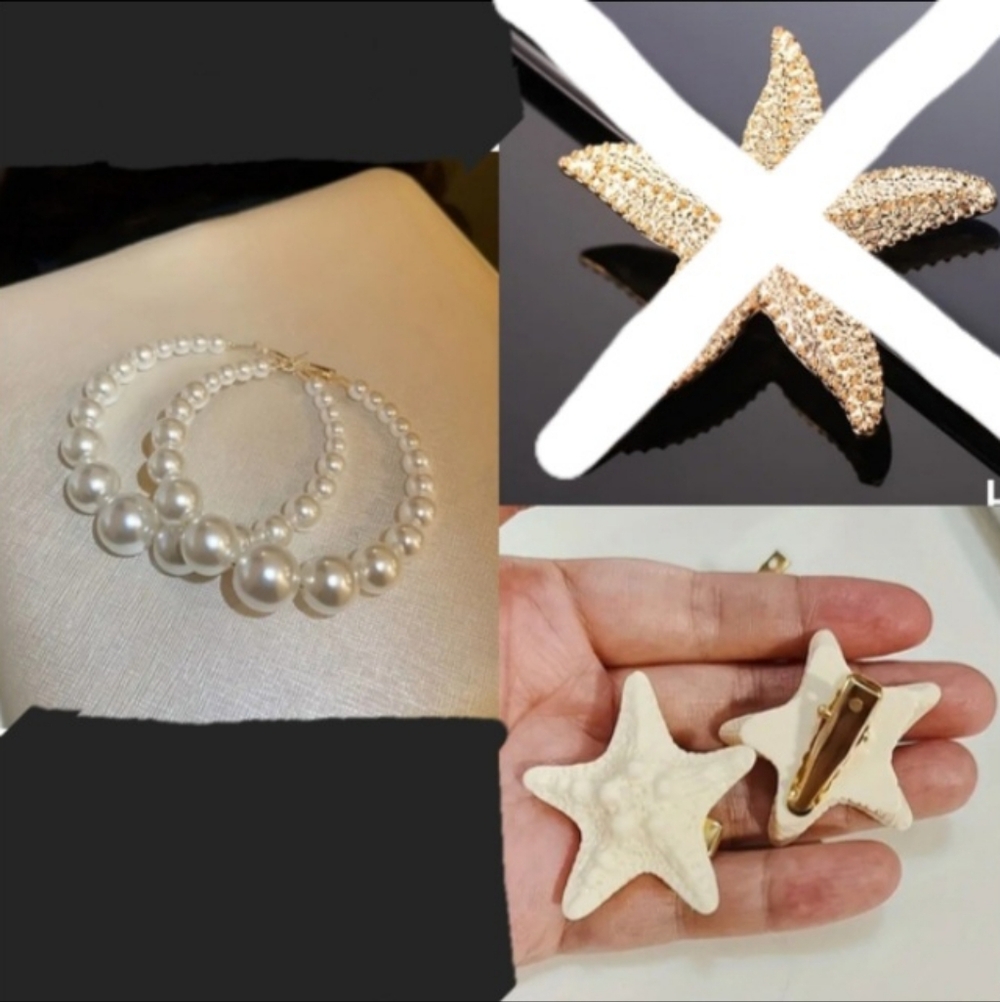 NEW Bundle of Women Fashion jewerly Starfish hairclip & Pearls hoop earrings - Picture 1 of 6